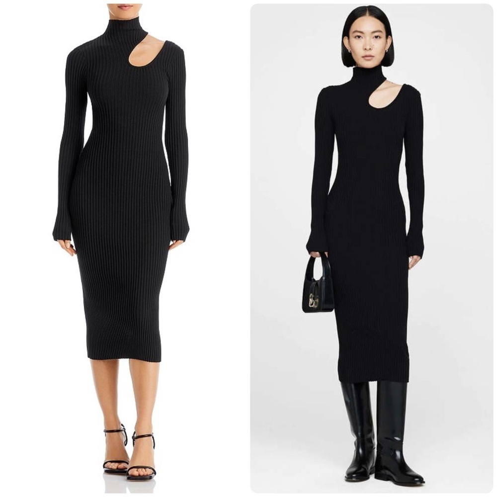 New! Anine Bing Victoria Cut out Black Ribbed Knit Midi Dress 🖤 Medium